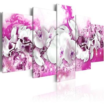 840 Roze Wit Modern Bloemen 5 Luik Canvas Schilderij 200x100 beschikbaar voor biedingen