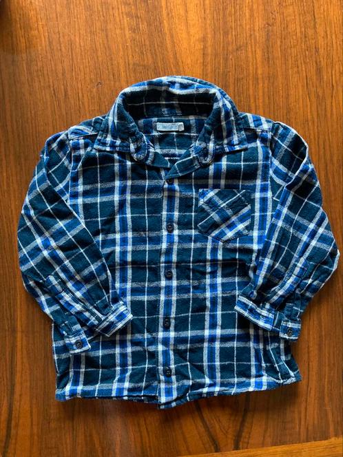 Overhemdje flanet donkerblauw geruit mt 86-92, Kinderen en Baby's, Babykleding | Maat 86, Zo goed als nieuw, Jongetje, Overhemdje of Bloesje