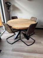 Mango houten eettafel 1.30m - X poot, Huis en Inrichting, Tafels | Eettafels, Ophalen, Gebruikt, Rond, Vier personen
