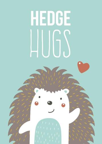 Poster Hedge hugs mint A4 egel kinderkamer babykamer bosdier