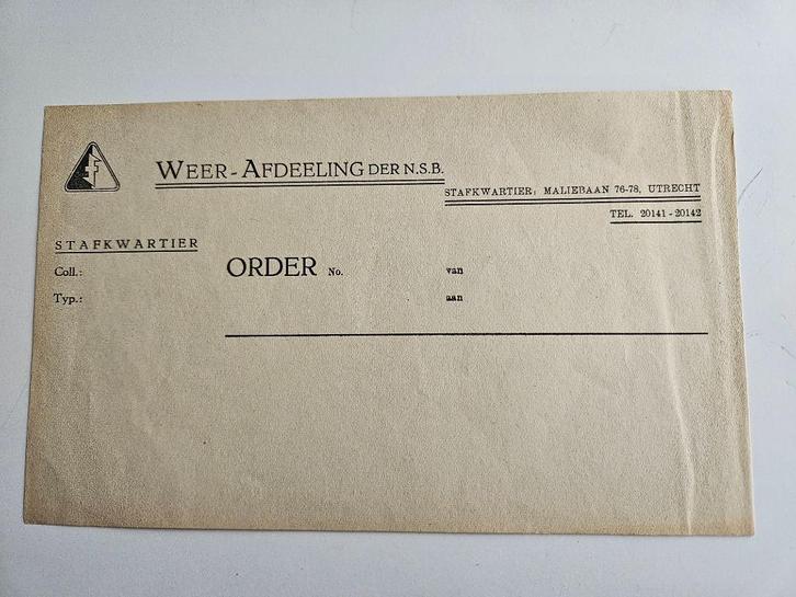 IN PRIJS VERLAAGD NSB: blanco formulier "WA-order", Verzamelen, Militaria | Tweede Wereldoorlog, Overige soorten, Overige typen