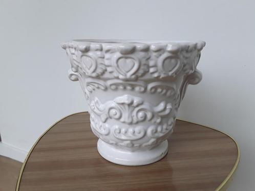 Vintage West Germany bloempot, wit, 5220/15, Tuin en Terras, Bloempotten, Gebruikt, Aardewerk, Binnen, Minder dan 25 cm, Rond