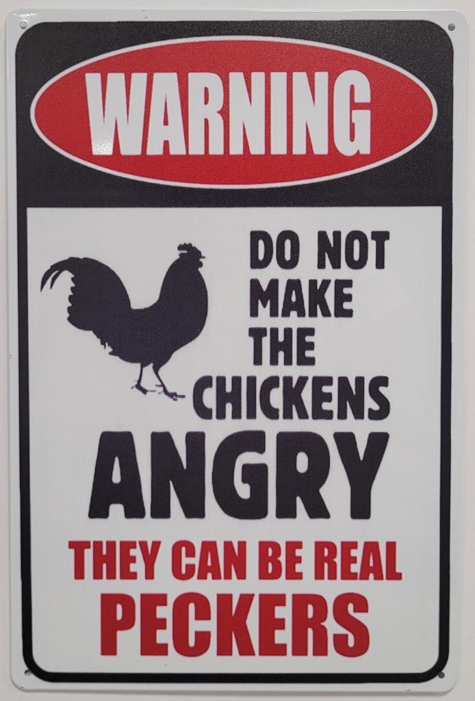 Warning dont make chickens angry reclamebord van metaal deco, Huis en Inrichting, Woonaccessoires | Tekstborden en Spreuken, Nieuw