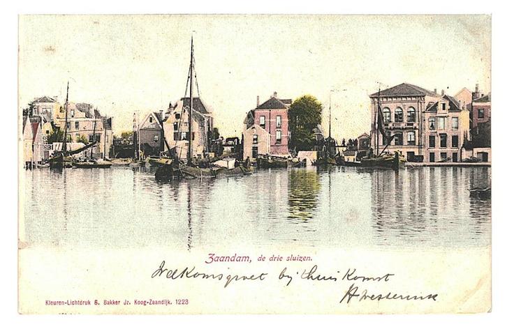 981082 Zaandam de Drie Sluizen 1903 Gelopen met zegel, Verzamelen, Ansichtkaarten | Nederland, Gelopen, Noord-Holland, Voor 1920