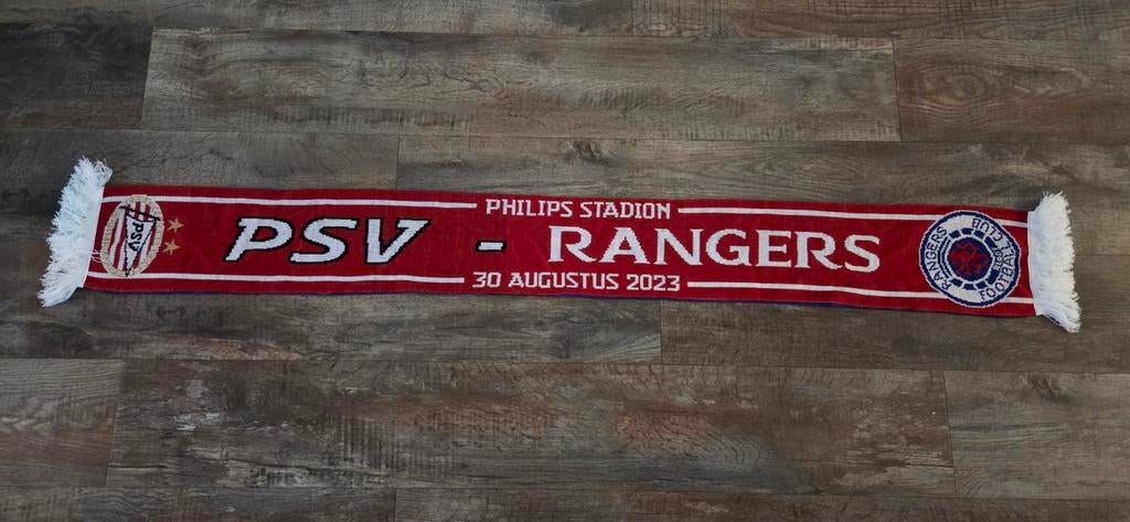 Sjaal PSV - Rangers, Verzamelen, Sportartikelen en Voetbal, Ophalen of Verzenden, Zo goed als nieuw, PSV, Vaantje of Sjaal