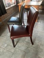 Set van 6 leren eetkamerstoelen, Huis en Inrichting, Stoelen, Ophalen, Gebruikt, Bruin, Hout