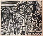 DE PLOEG Johan Dijkstra (1896-1978) Houtsnede 'Paardenhandel, Ophalen of Verzenden