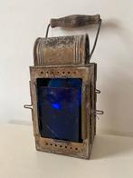 Oude lantaarn met blauw glas, Antiek en Kunst, Antiek | Lampen, Ophalen of Verzenden