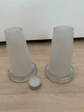 Waxine / kaars lichthouder glazen schotels + melkglas stolp beschikbaar voor biedingen