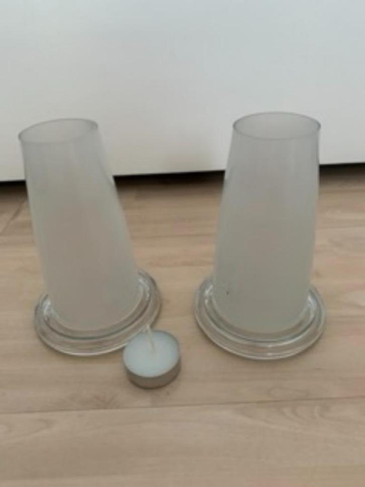 Waxine / kaars lichthouder glazen schotels + melkglas stolp, Huis en Inrichting, Woonaccessoires | Kandelaars en Kaarsen, Nieuw