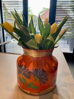 Glazen met de hand beschilderde vaas, Huis en Inrichting, Minder dan 50 cm, Nieuw, Glas, Oranje
