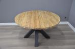 Ronde teak eettafel 130 cm doorsnede licht geborsteld, Nieuw, Ophalen of Verzenden, 100 tot 150 cm, 100 tot 150 cm