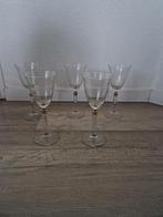 5 glazen vintage retro wijnglazen gouden bal kristallen, Verzamelen, Glas en Borrelglaasjes, Ophalen of Verzenden, Zo goed als nieuw