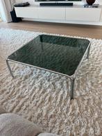 Retro salontafel | buisframe + chroom + rookglas, Ophalen, Gebruikt, Glas, 50 tot 100 cm
