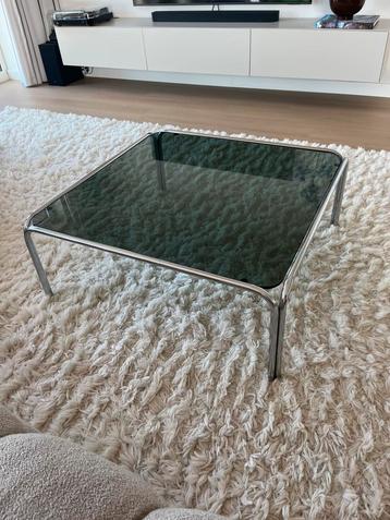 Retro salontafel | buisframe + chroom + rookglas beschikbaar voor biedingen