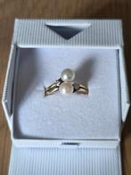 Ring geelgoud met briljant en parel, maat 17,25, Met edelsteen, Gebruikt, Verzenden, 17 tot 18