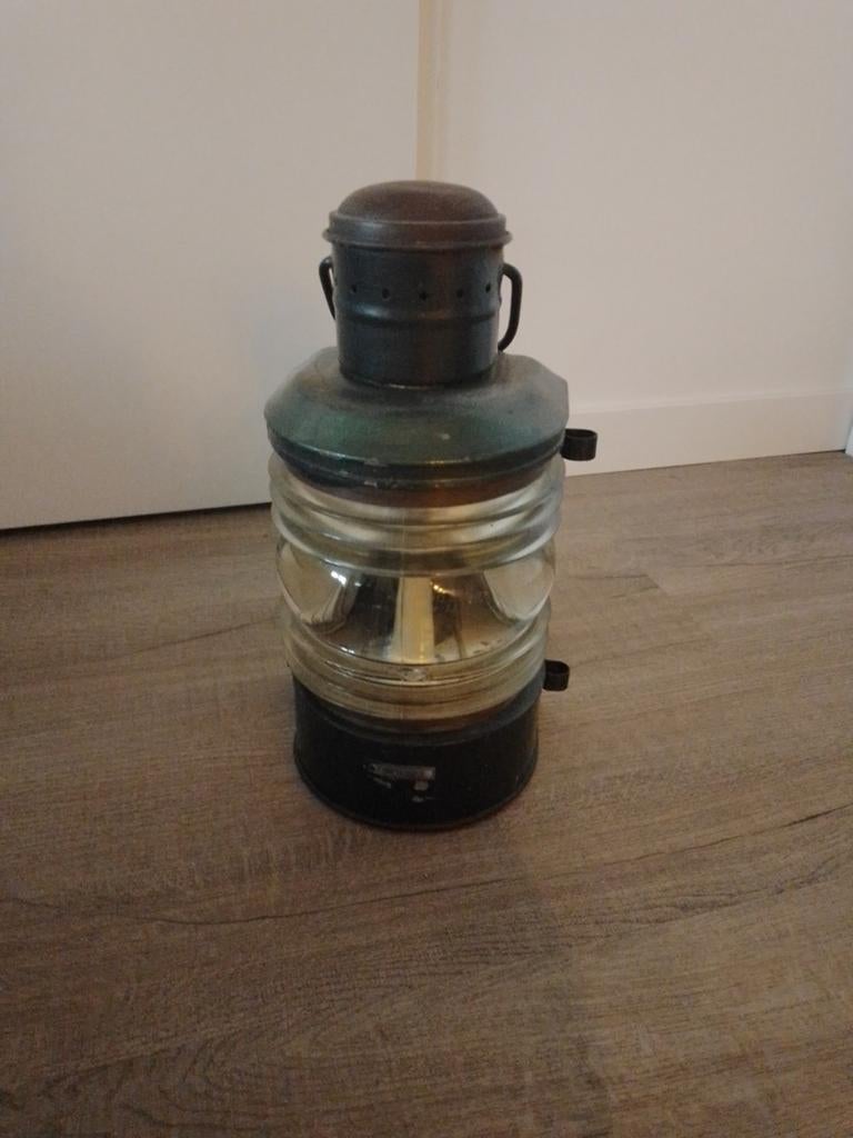 een mooie scheepslamp groen 36cm hoog diameter 17cm, Antiek en Kunst, Curiosa en Brocante, Ophalen of Verzenden