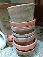 gebruikte terracotta plantenpotten 21-24 cm, oud, laag, deco, Tuin en Terras, Bloempotten, Kunststof, Gebruikt, Rond, Ophalen of Verzenden