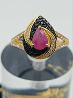 Zilveren vergulde ring robijn & zirkonen - maat 17, Sieraden, Tassen en Uiterlijk, Ringen, Nieuw, 17 tot 18, Dame, Zilver