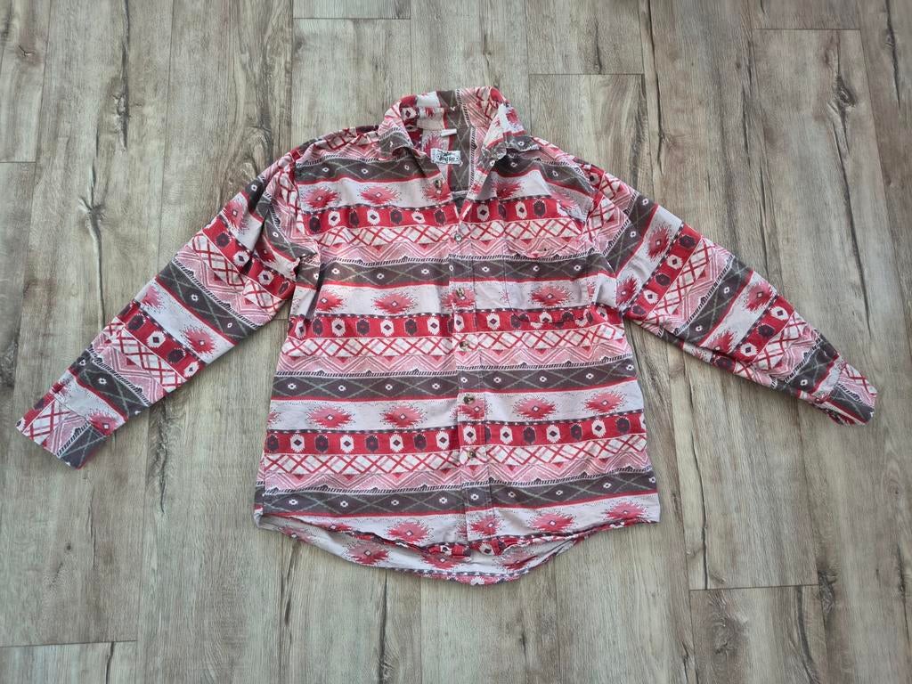 Gave vintage blouse, maat M/L. Rood wit roze Aztec blouse., Kleding | Heren, Overhemden, Onb, Vintage, Onb, Rood