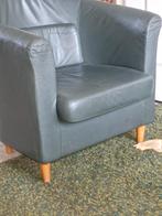 Groen lederen Ikea fauteuiltje, Huis en Inrichting, Fauteuils, Gebruikt, Minder dan 75 cm, Vintage, Hout