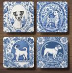 Jack Russell Terriër Delfts Blauw onderzetters met houder, Huis en Inrichting, Ophalen of Verzenden, Nieuw, Glas of Kopje