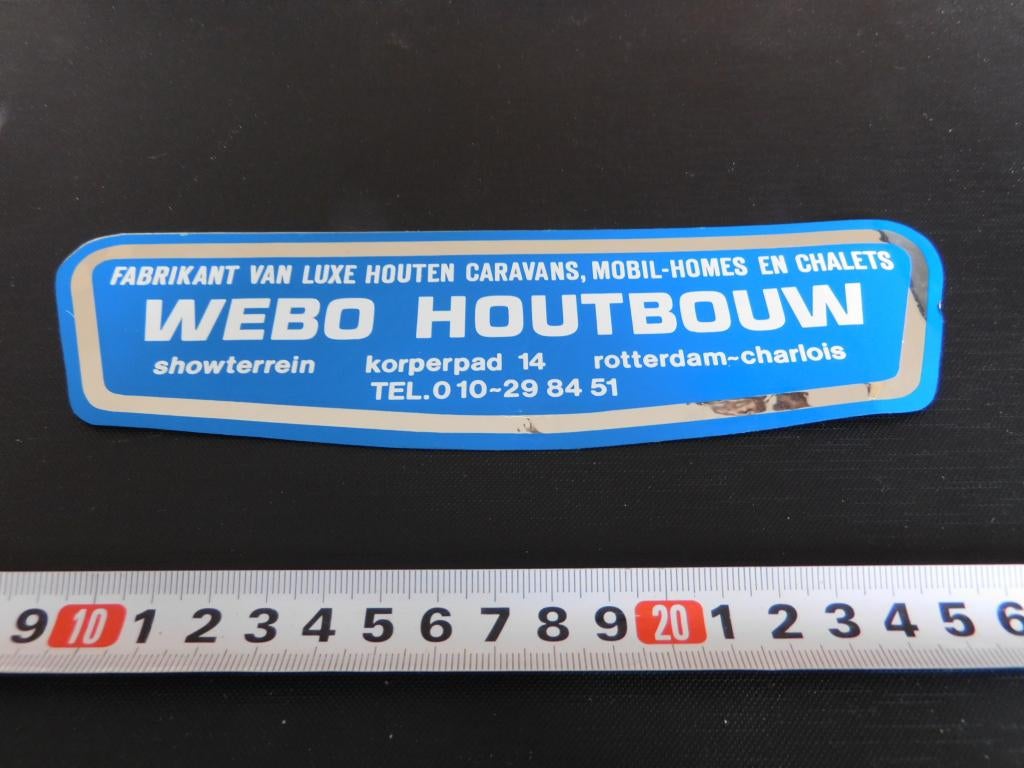 sticker Rotterdam Charlois WEBO HOUTBOW Caravans Chalets *, Ophalen, Zo goed als nieuw