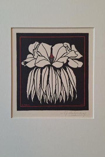 Julie de Graag Godetia houtsnede prent Nieuwe Kunst beschikbaar voor biedingen