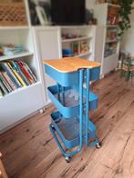 IKEA Råskog Trolley - Blauw met Houten Blad, Ophalen, Overige typen, Zo goed als nieuw, Minder dan 100 cm