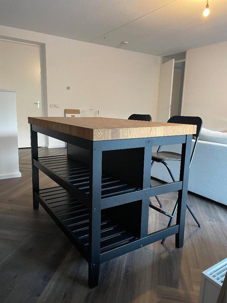 VADHOLMA Keukeneiland – Zwart/Eiken, Huis en Inrichting, Keuken | Keukenelementen, Zo goed als nieuw, 100 tot 150 cm, 50 tot 100 cm