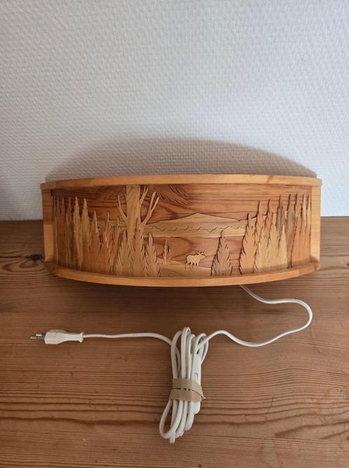 Houten Scandinavische wandlamp met Eland * Sfeerverlichting, Huis en Inrichting, Lampen | Wandlampen, Hout, Ophalen of Verzenden
