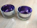 2 GLAZEN WAXINELICHTHOUDER BINNENKANT PAARS, BUITEN ZILVER, Ophalen of Verzenden, Nieuw, Overige materialen, Minder dan 25 cm