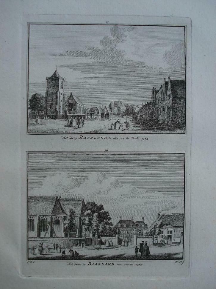 53-54  / Baarland / te zien na de Vaate Kopergravure 1754, Antiek en Kunst, Kunst | Etsen en Gravures, Ophalen of Verzenden
