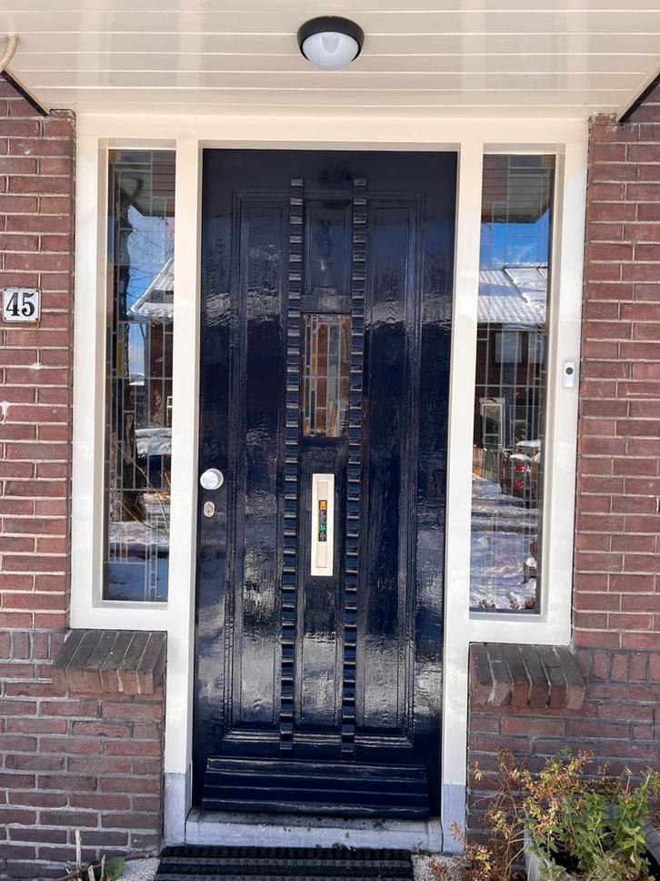 Prachtige houten jaren 30 voordeur., Doe-het-zelf en Verbouw, Deuren en Horren, Gebruikt, Buitendeur, 215 cm of meer, 80 tot 100 cm