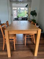 Houten eettafel met 4 stoelen, Huis en Inrichting, Tafels | Eettafels, Ophalen, Gebruikt, 50 tot 100 cm, Vijf personen of meer