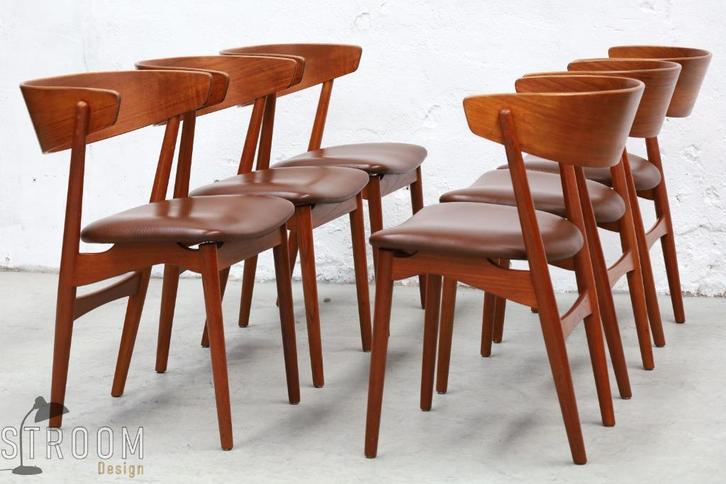 Sibast Plywood Eetkamerstoelen Vintage Deens Design Jaren, Huis en Inrichting, Stoelen, Gebruikt, Eén, Hout, Kunststof, Leer, Bruin