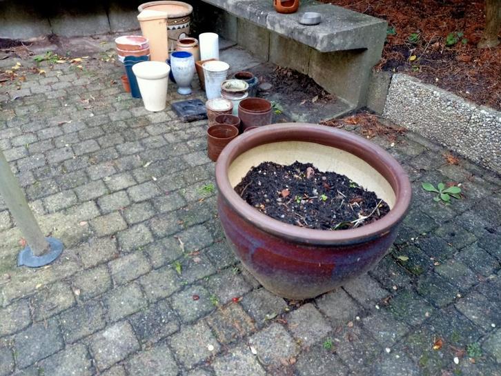Vintage Bloempotten Collectie handel, Tuin en Terras, Bloempotten, Gebruikt, Aardewerk, Binnen, Balkon, Tuin, Minder dan 40 cm