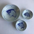 3x Chinees blauw Koi karper vis schaaltjes 20 en 11 cm, Ophalen of Verzenden