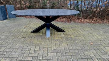 Granieten Ovale Pearl Grey Satinado Tuintafel 220x110