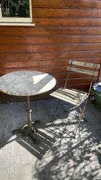 Marmer bistro set tafel gietijzer en stoel smeedijzer, Overige materialen, Gebruikt, Bijzettafel, Ophalen