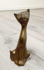 massief messing zittend kat beeldje uit de jaren 1970, Antiek en Kunst, Ophalen of Verzenden