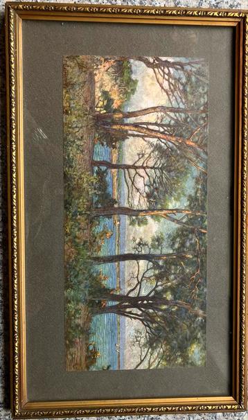 Schilderij Landschap met Bomen en Water beschikbaar voor biedingen