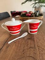 kerst suikerpot en melkkannetje, porselein + lepel rood wit, Overige typen, Nieuw, Ophalen of Verzenden, Overige stijlen
