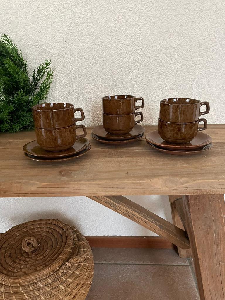 6 Franse Espresso Kop en Schotel Set, Gebruikt, Ophalen of Verzenden, Overige stijlen, Kop(pen) en/of Schotel(s)