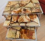 Unieke Vintage Nesttafels – Onyx Marmer & Chroom, Ophalen, Gebruikt, 75 cm of meer, 60 cm of meer