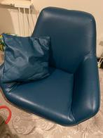Groene halfleder fauteuil met bijbehorende kussen, Ophalen of Verzenden, 75 tot 100 cm, Zo goed als nieuw, 100 tot 125 cm