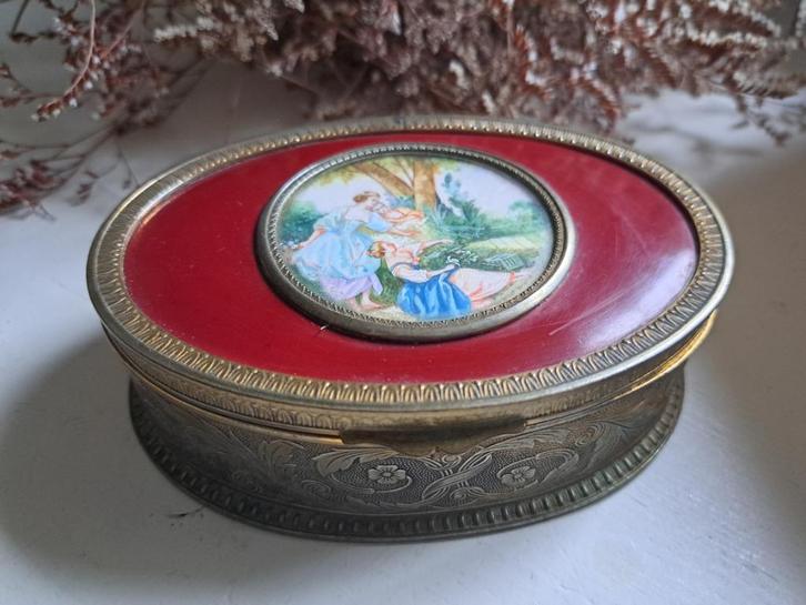 Antiek Sierradendoosje met schilderijtje, Antiek en Kunst, Curiosa en Brocante, Ophalen of Verzenden