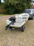 Boot met trailer en buitenboordmotor, Watersport en Boten, Vis- en Consoleboten, Ophalen, Gebruikt, Tot 10 pk, 3 tot 6 meter