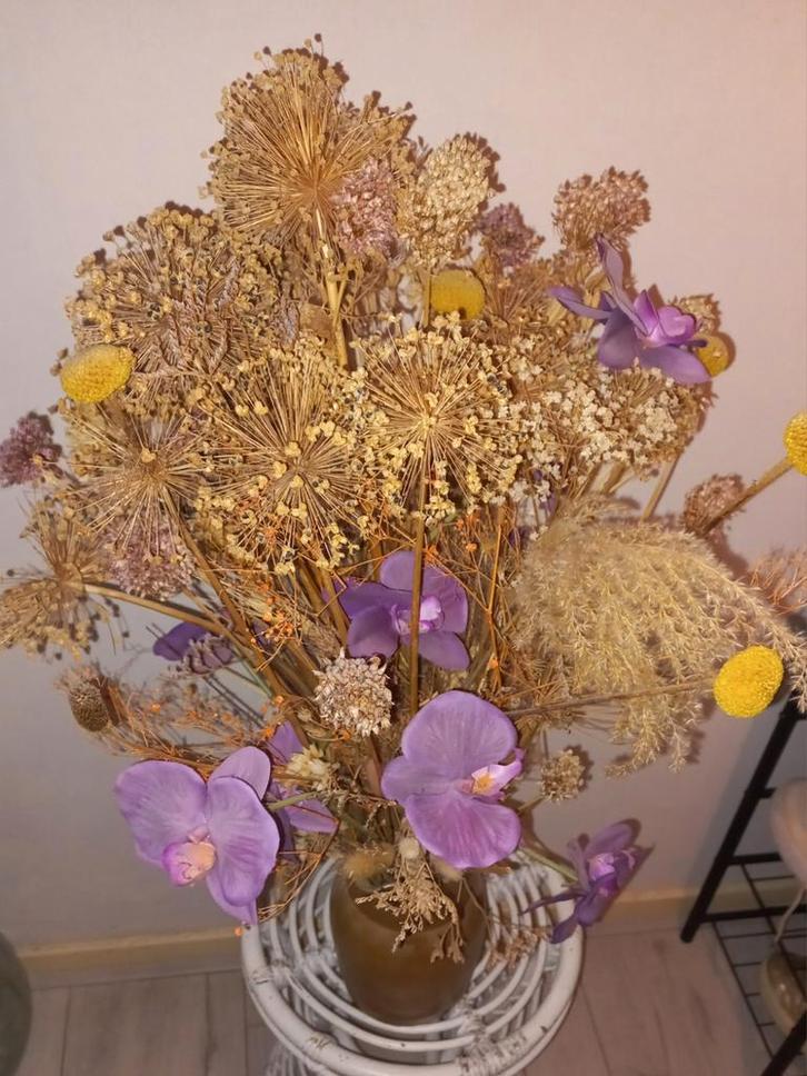 Prachtig Droogboeket met Orchideeën en vaas, Huis en Inrichting, Woonaccessoires | Droogbloemen, Nieuw, Ophalen