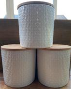 Witte voorraadpotten (3) met houten deksel, Huis en Inrichting, Ophalen of Verzenden, Nieuw